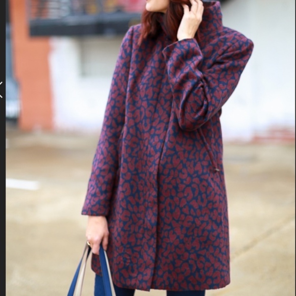 LOFT - Funnel Neck Leopard Print Coat - M
